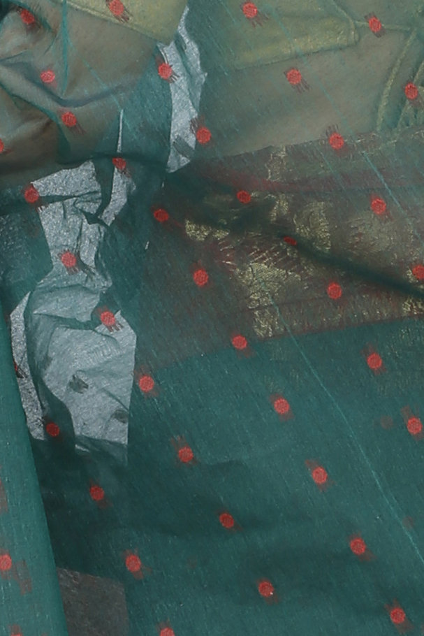 Dark Green Pure Cotton Asmani Tant Saree (196)